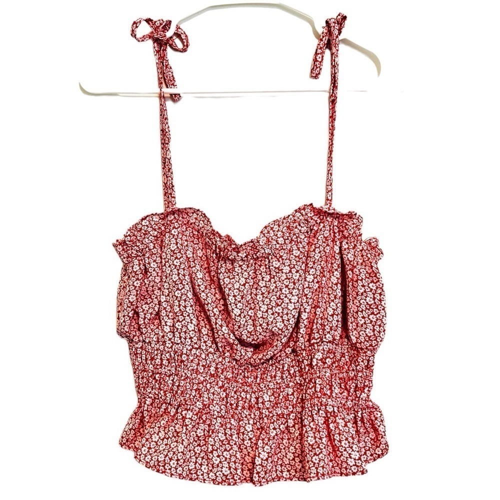 2/$30 Lida Kate - Red & White Floral Spaghetti Strap Crop Top Size Small